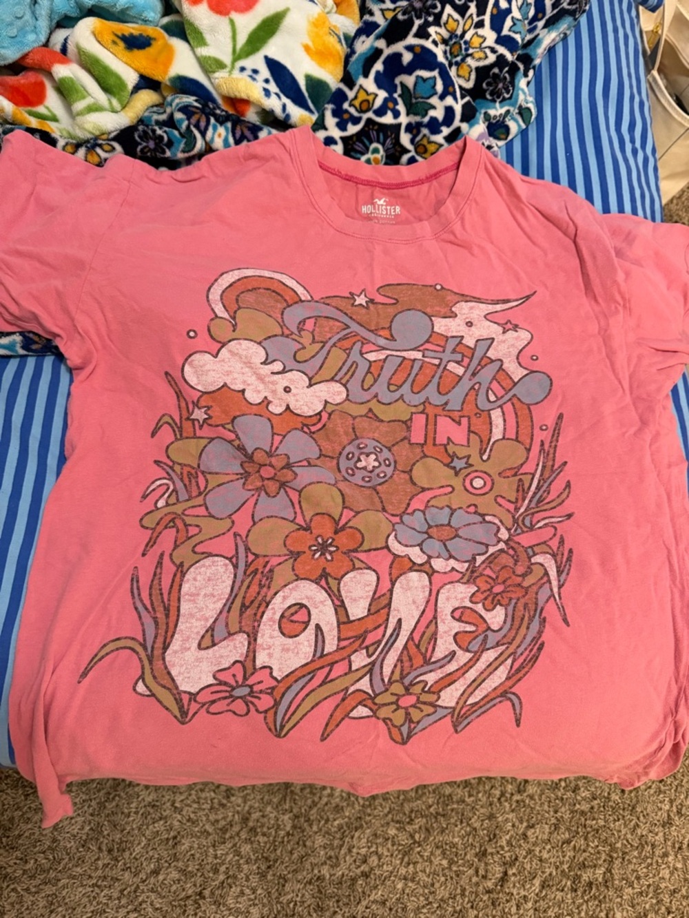 Hollister Coral Pink Graphic Tee with Retro Print